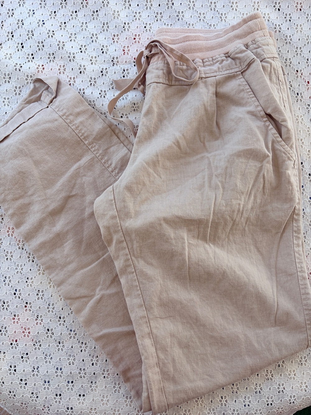 Victoria’s Secret Sz 4 Flax/Cotton Women’s Pants elastic wst summer beach beige